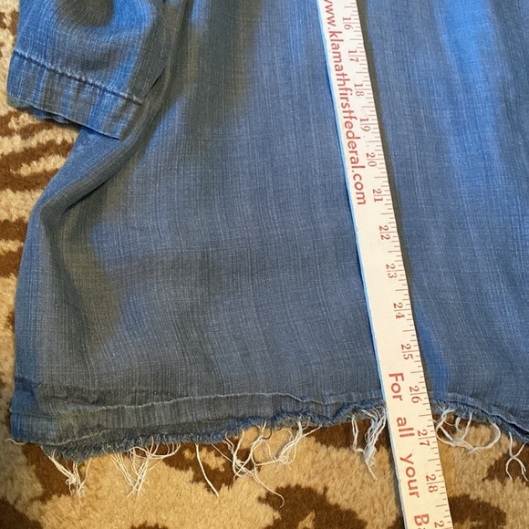 Per Se Chambray Popover Blouse 3/4 sleeve Womens 3X Raw hem Boxy coastal grandma - Picture 7 of 8